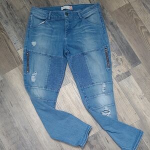 G by Guess Jeans Size 32 Lightwash Ribbed Zippered Distressed Moto Stretch